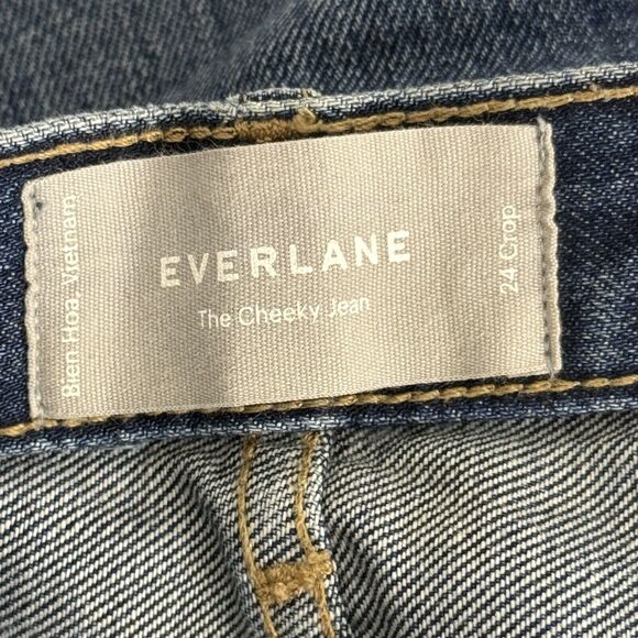 Everlane The Cheeky Jean Distressed 24 Crop Button Fly Dark Blue Denim EUC B62 - Picture 5 of 6